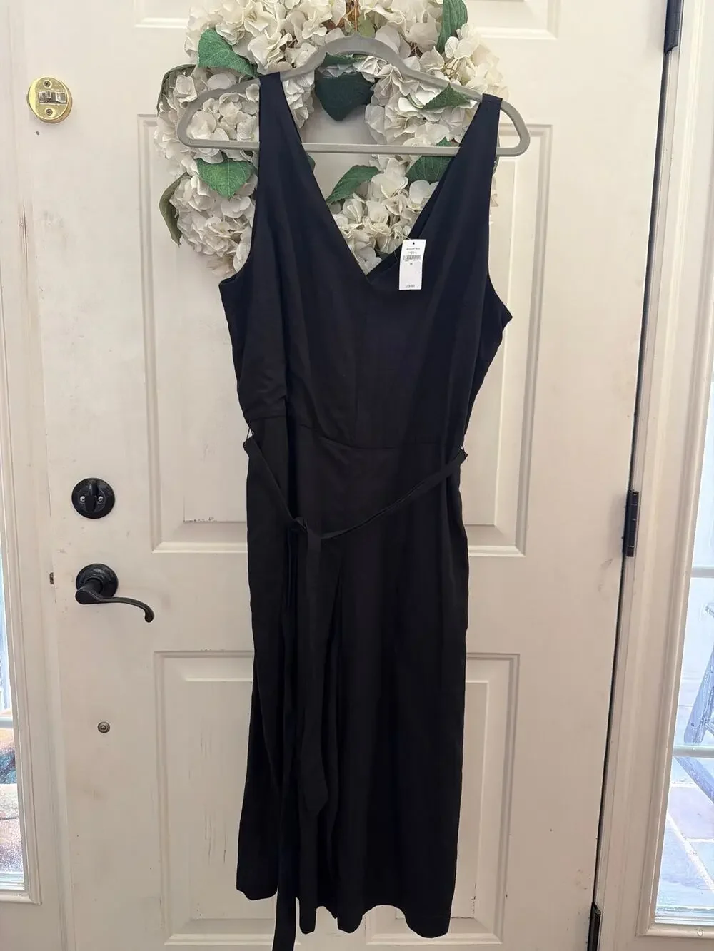 NEW Gap Jumpsuit Women's Size 14 Linen Blend Black Boho Wedding Guest Chic